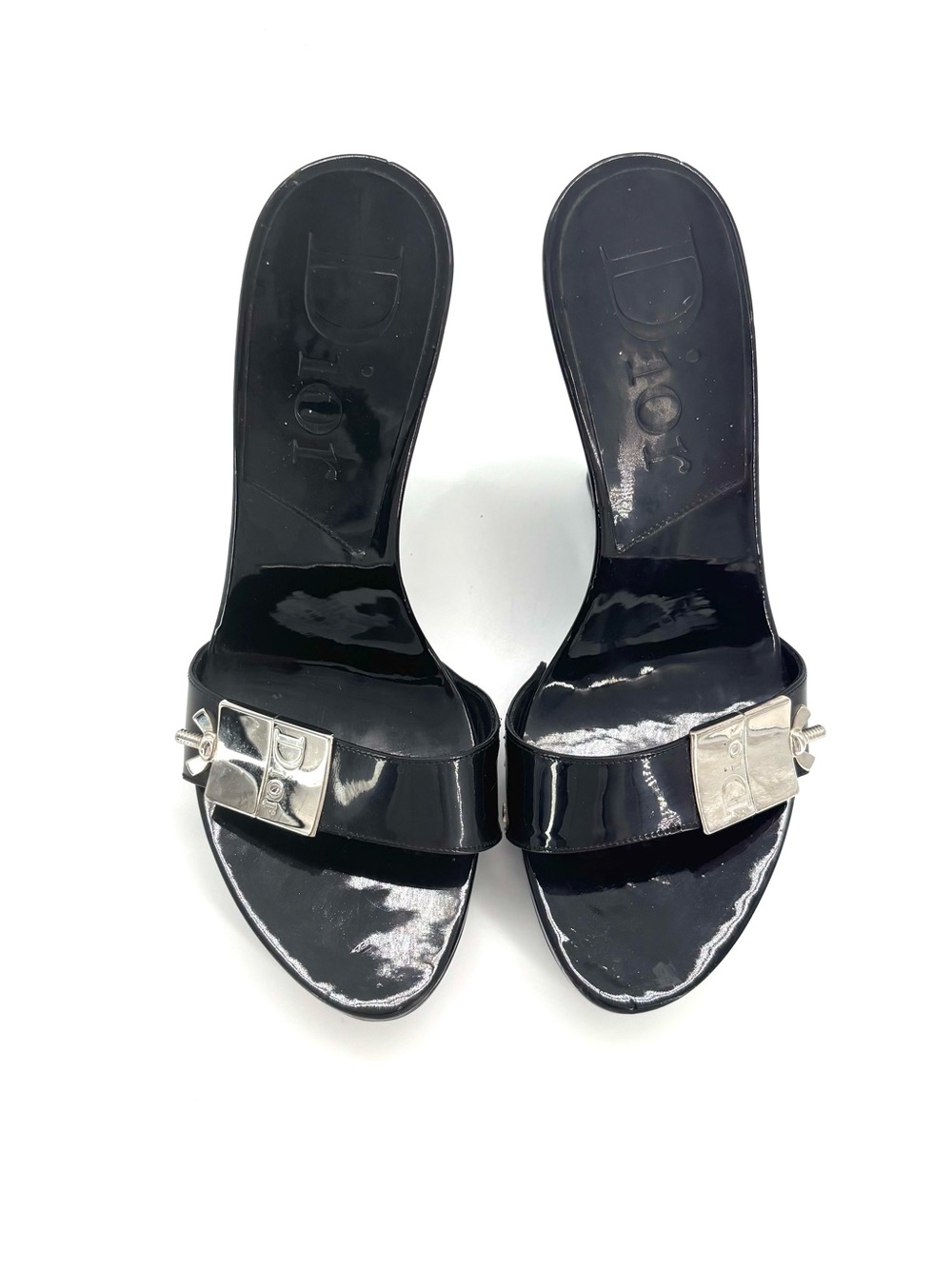 Dior John Galliano Vintage Screw Logo Plaque Bondage Wedge Slide Mules 35.5 - Picture 9 of 11
